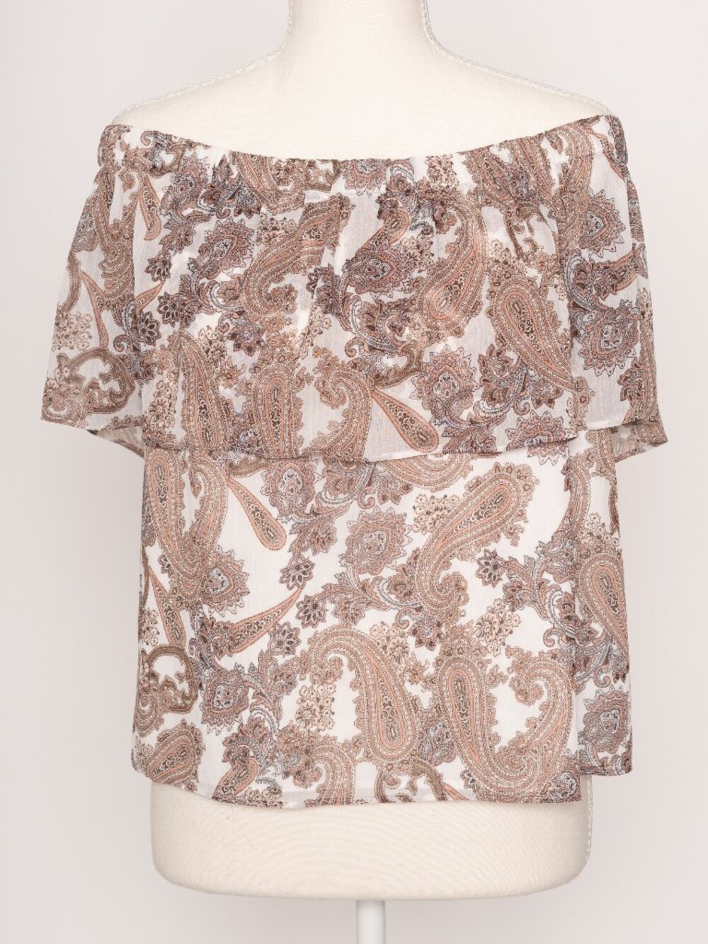Express Off Shoulder Paisley Flutter Top Medium Boho Peasant Romantic Summer